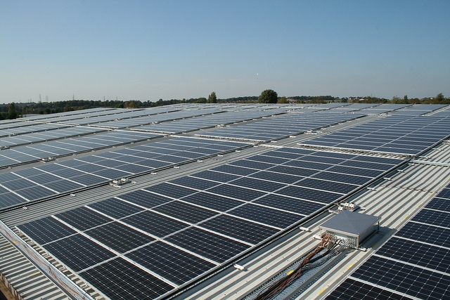 Solar panels turn a warehouse roof into an energy asset.