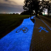Solar charged glowing bike path