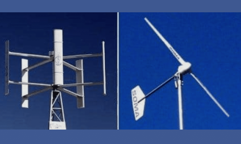 Vertical and horizontal axis turbines are used for residential electricity generation
